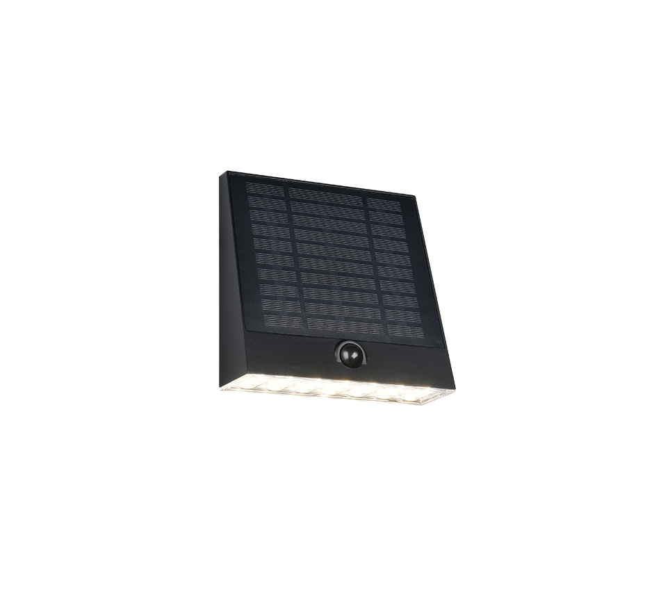 Hübriidne päikese LED seinavalgusti must laaditav liikumis- ja hämarusandur 4000K