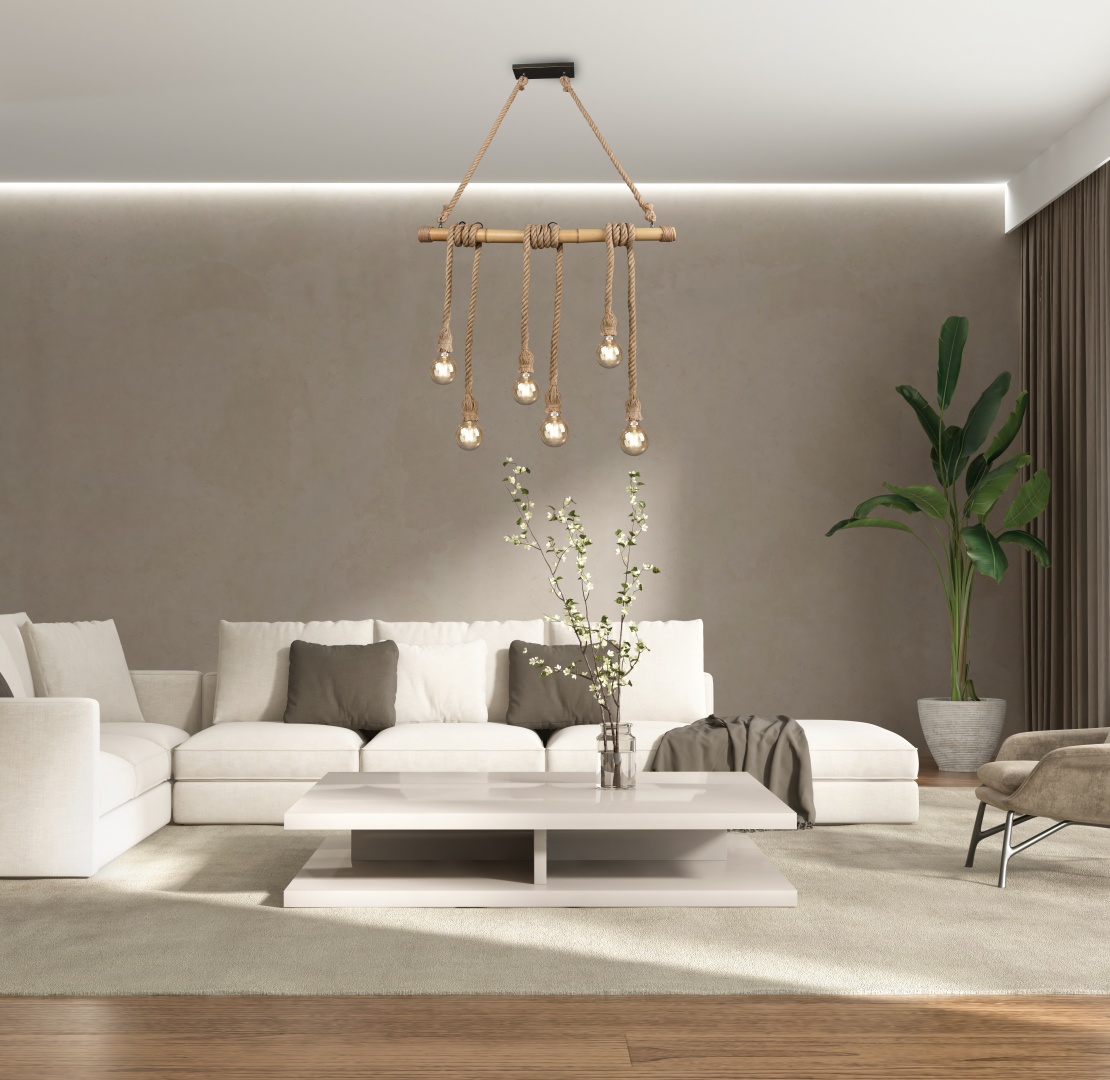 Rippuv valgusti 6xE27 pruun/bambus - Image 2