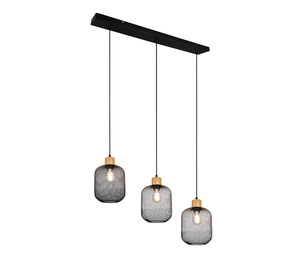 Rippuv valgusti 3 tk E27 must matte