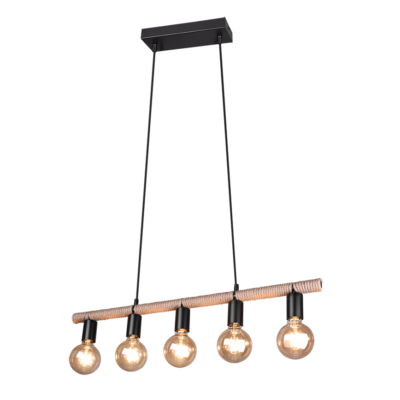 Rippuv valgusti 5xE27 must/sisal