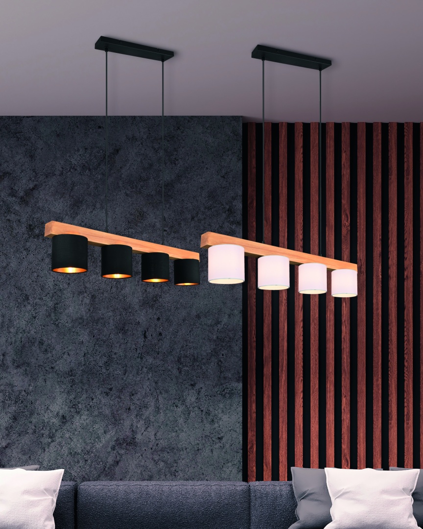 Rippuv valgusti 4-osaline E14 valge/puit - Image 2