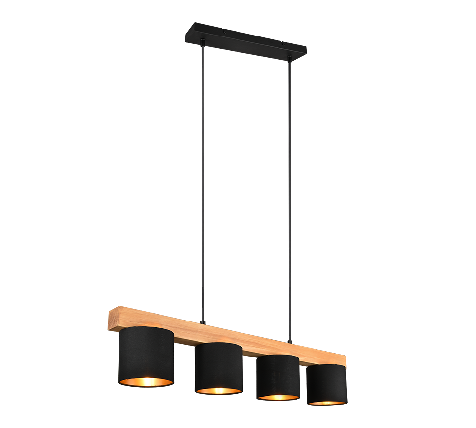 Rippuv valgusti 4-osaline E14 must/puit