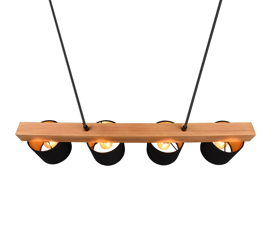 Rippuv valgusti 4-osaline E14 must/puit - Image 4