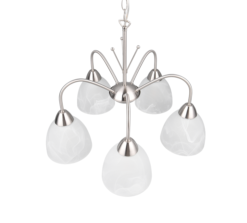 Rippuv valgusti 5 tk E27 hõbedane teras/alabaster - Image 5