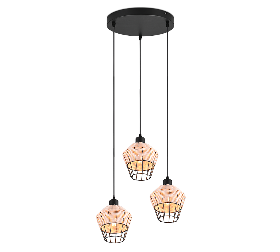 Rippuv valgusti 3 tk E27 looduslik värv/rattani