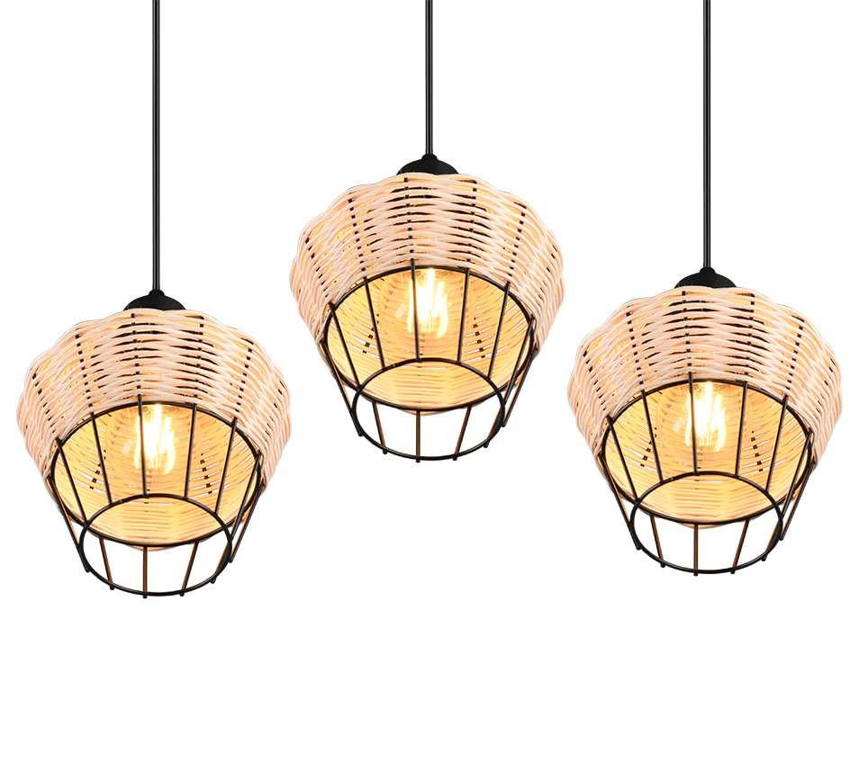 Rippuv valgusti 3 tk E27 looduslik värv/rattani - Image 4