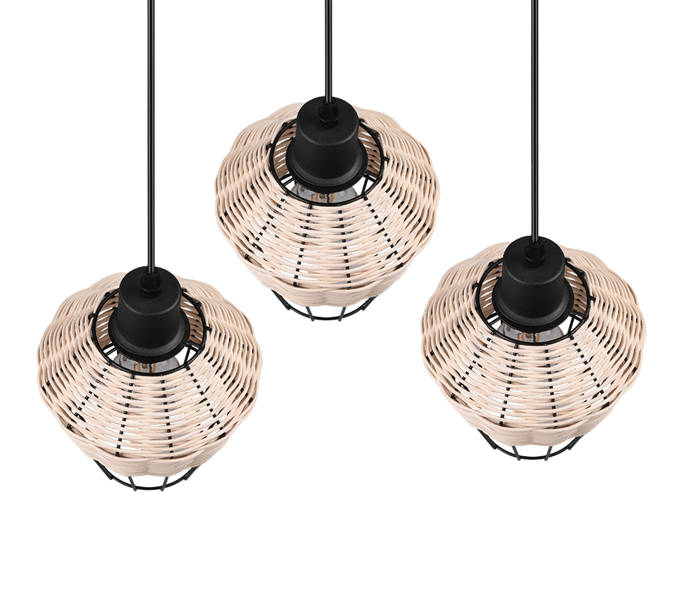 Rippuv valgusti 3 tk E27 looduslik värv/rattani - Image 6