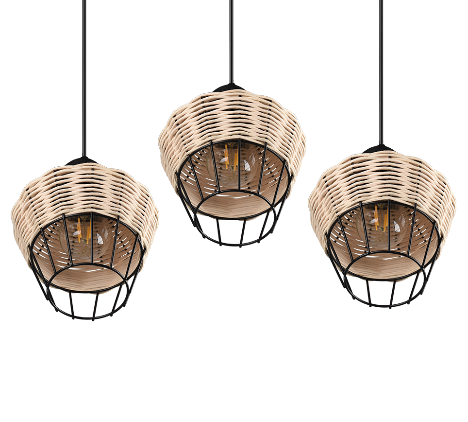 Rippuv valgusti 3 tk E27 looduslik värv/rattani - Image 7