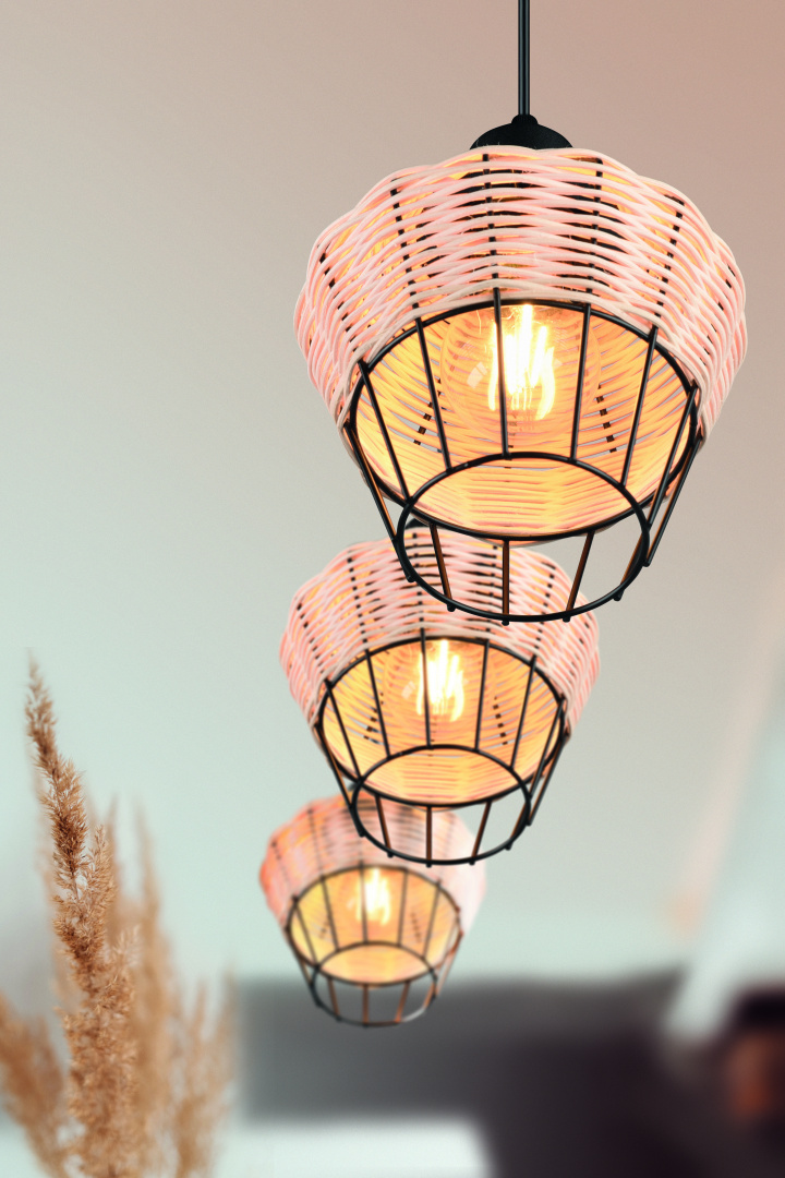 Rippuv valgusti 3 tk E27 looduslik värv/rattani - Image 2