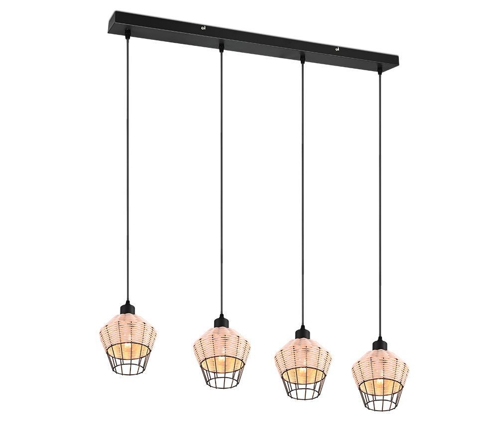 Rippuv valgusti 4 tk E27 looduslik värv/punutud rattan