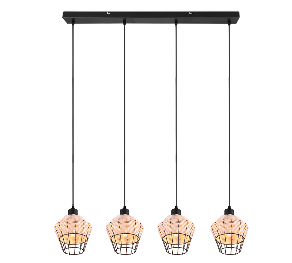 Rippuv valgusti 4 tk E27 looduslik värv/punutud rattan - Image 3