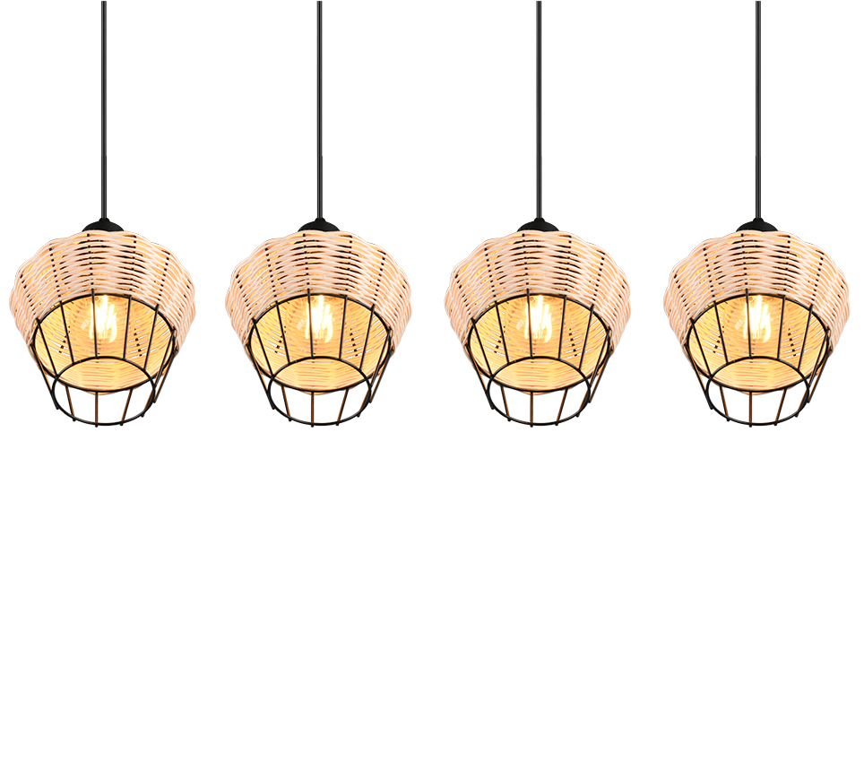 Rippuv valgusti 4 tk E27 looduslik värv/punutud rattan - Image 5