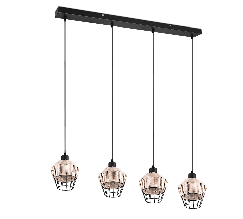 Rippuv valgusti 4 tk E27 looduslik värv/punutud rattan - Image 6