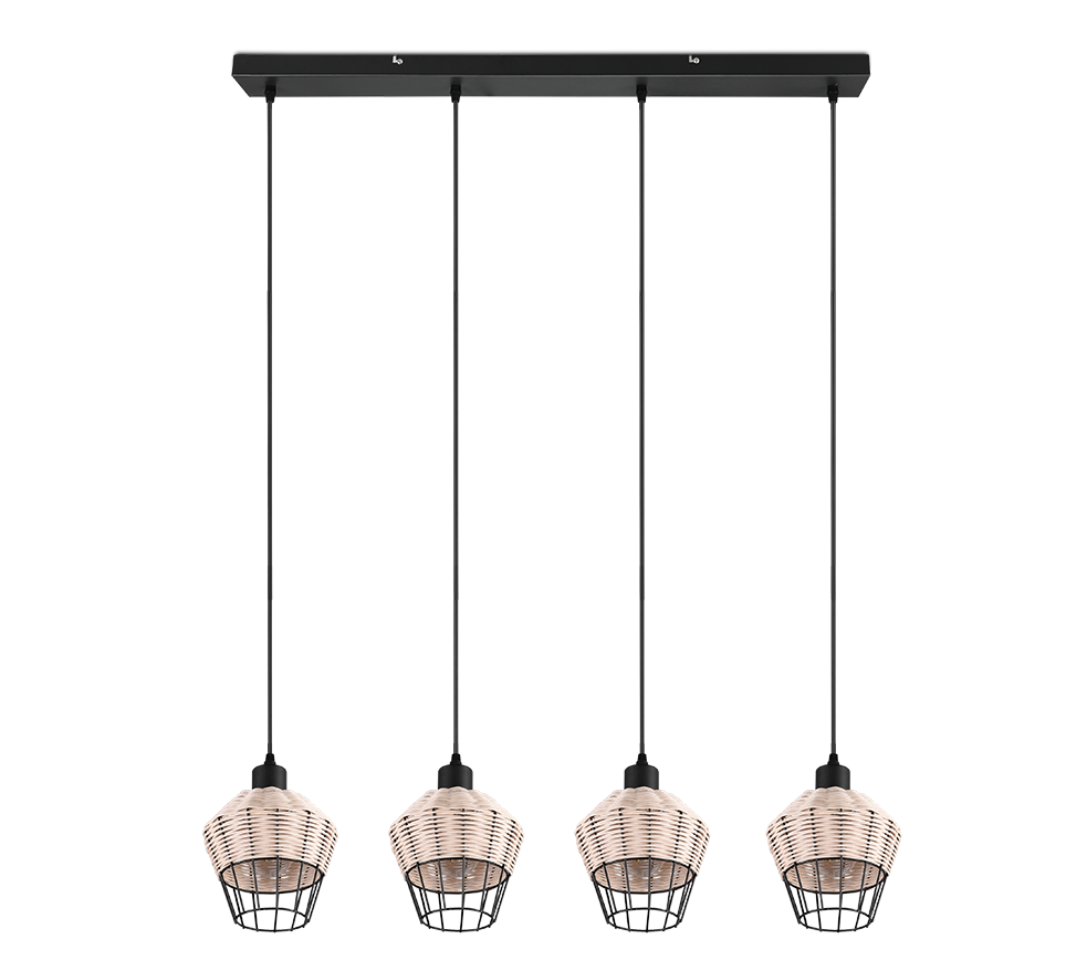 Rippuv valgusti 4 tk E27 looduslik värv/punutud rattan - Image 8