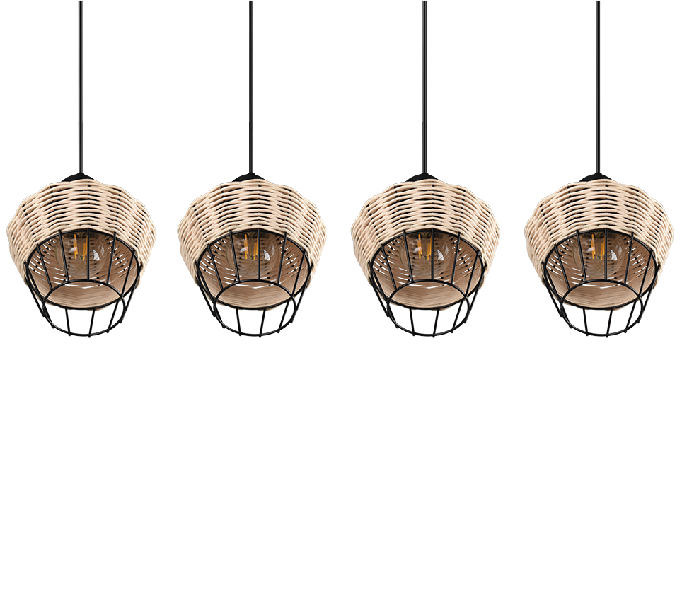 Rippuv valgusti 4 tk E27 looduslik värv/punutud rattan - Image 9