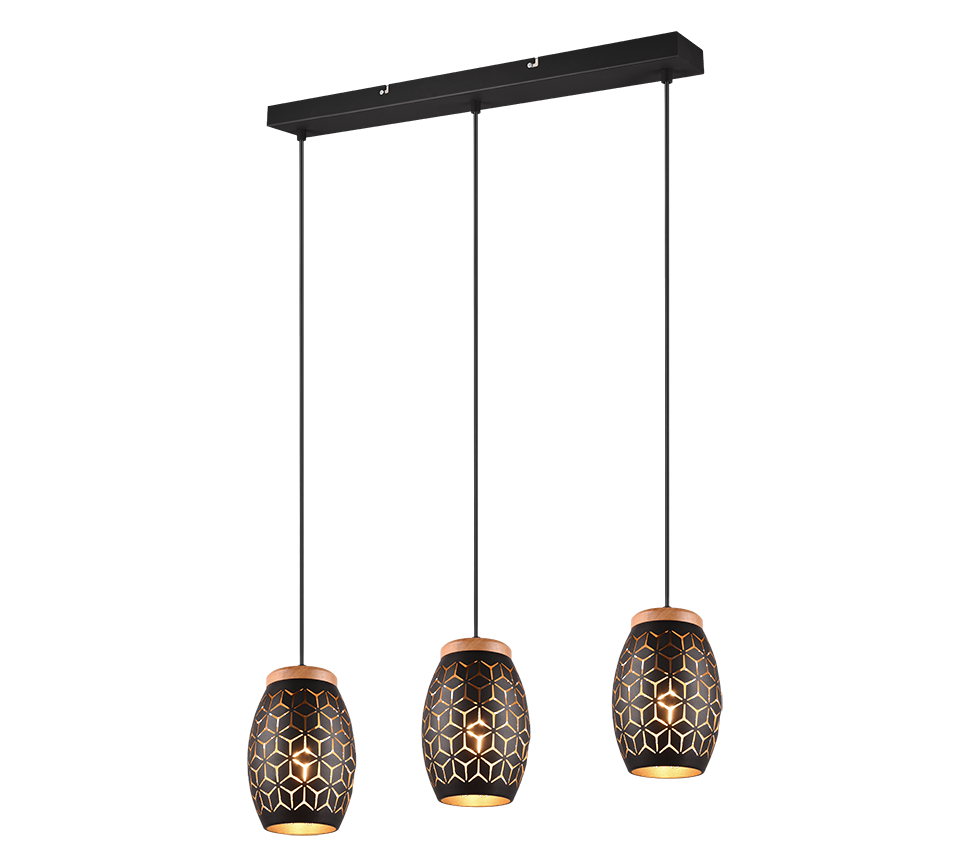 Rippuv valgusti 3 tk E27 must/kuld