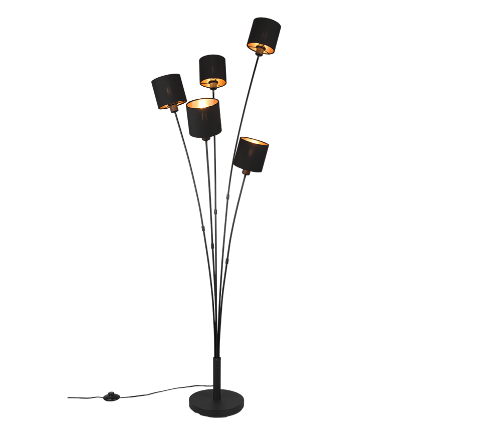 Tommy põrandavalgusti 5-osaline E14 matt must/kuld