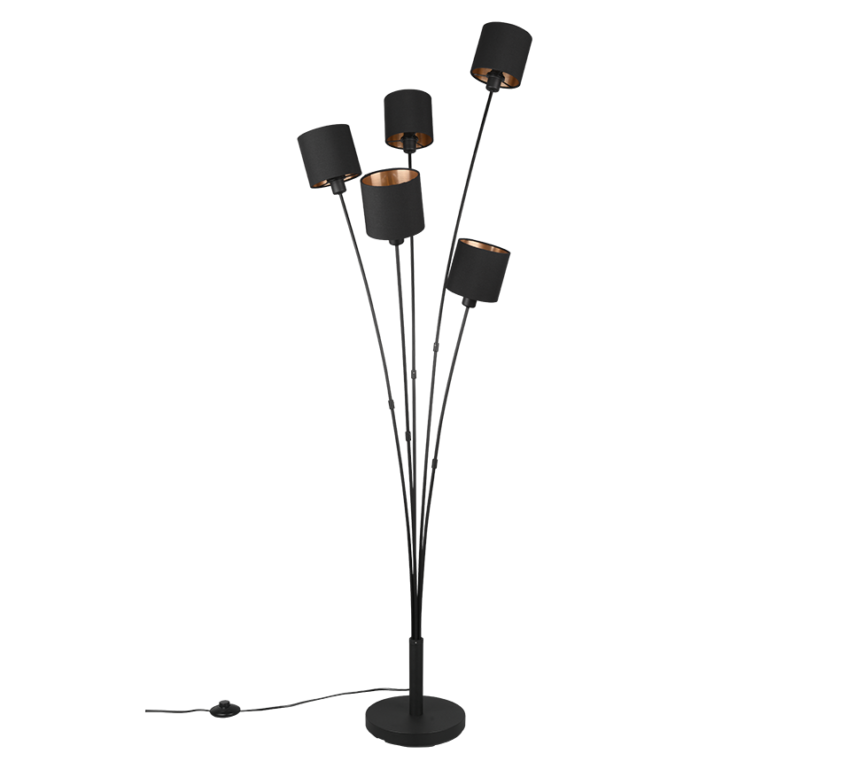 Tommy põrandavalgusti 5-osaline E14 matt must/kuld - Image 3