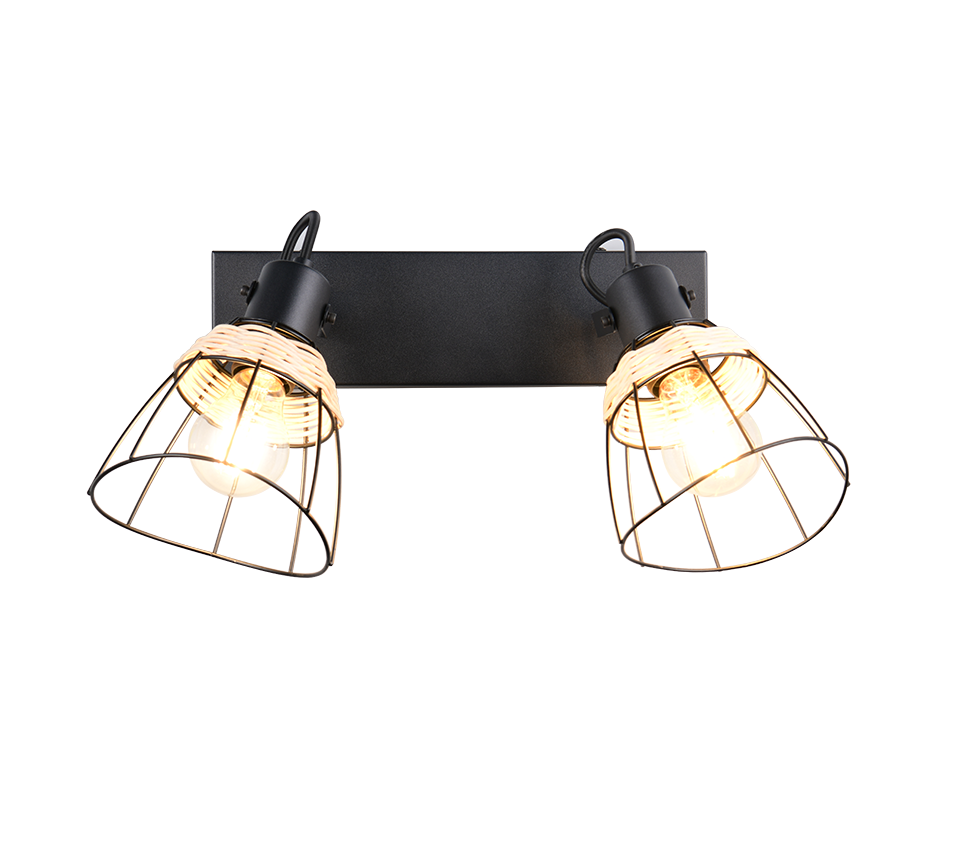 Kohtvalgusti 2 tk E27 matt must/rattan - Image 2