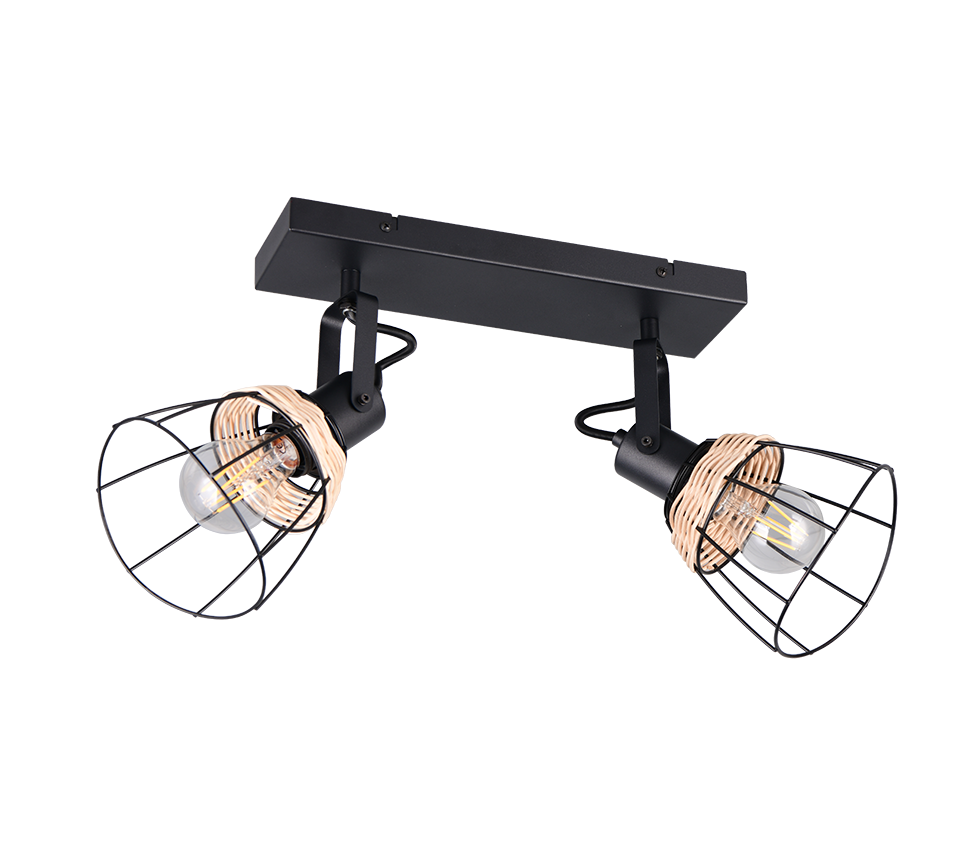 Kohtvalgusti 2 tk E27 matt must/rattan - Image 3