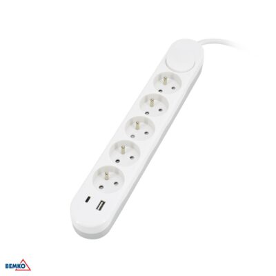 Pikendusjuhe NB 5x 2P+E+OFF 1,5mm x 2,0m + 2x USB (C+A)