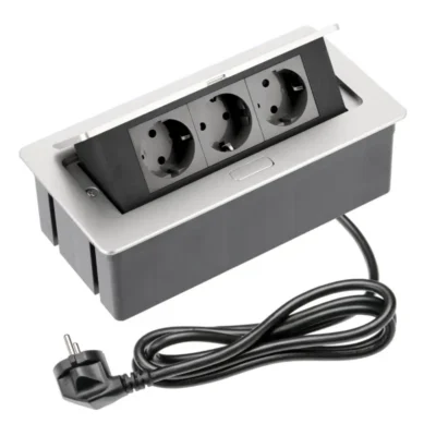 SOFT mööblipistikupesa 3x schuko pistikupesa, toitekaabel pistikuga, alumiinium